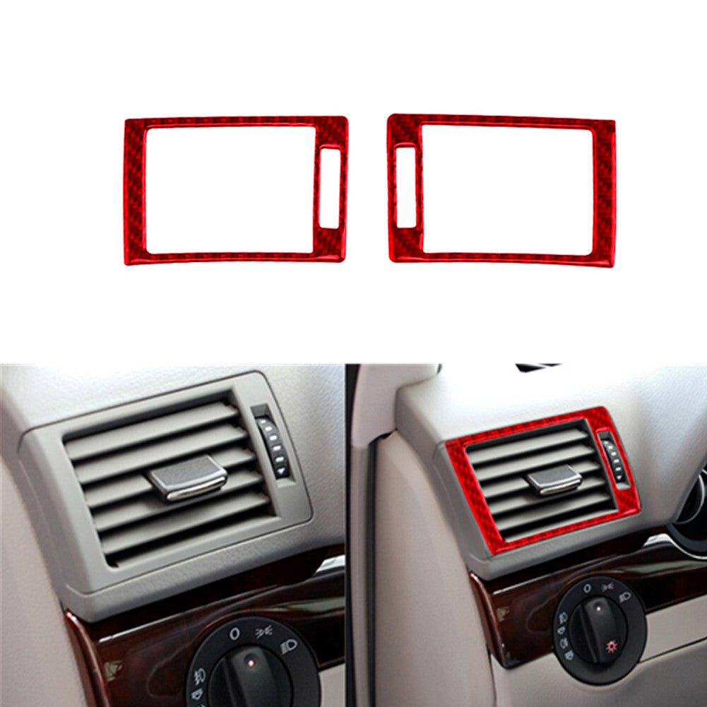 2X Red Left & Right Air Outlets Panel Trim Carbon Fiber for Audi for A4 S4 2005-2008