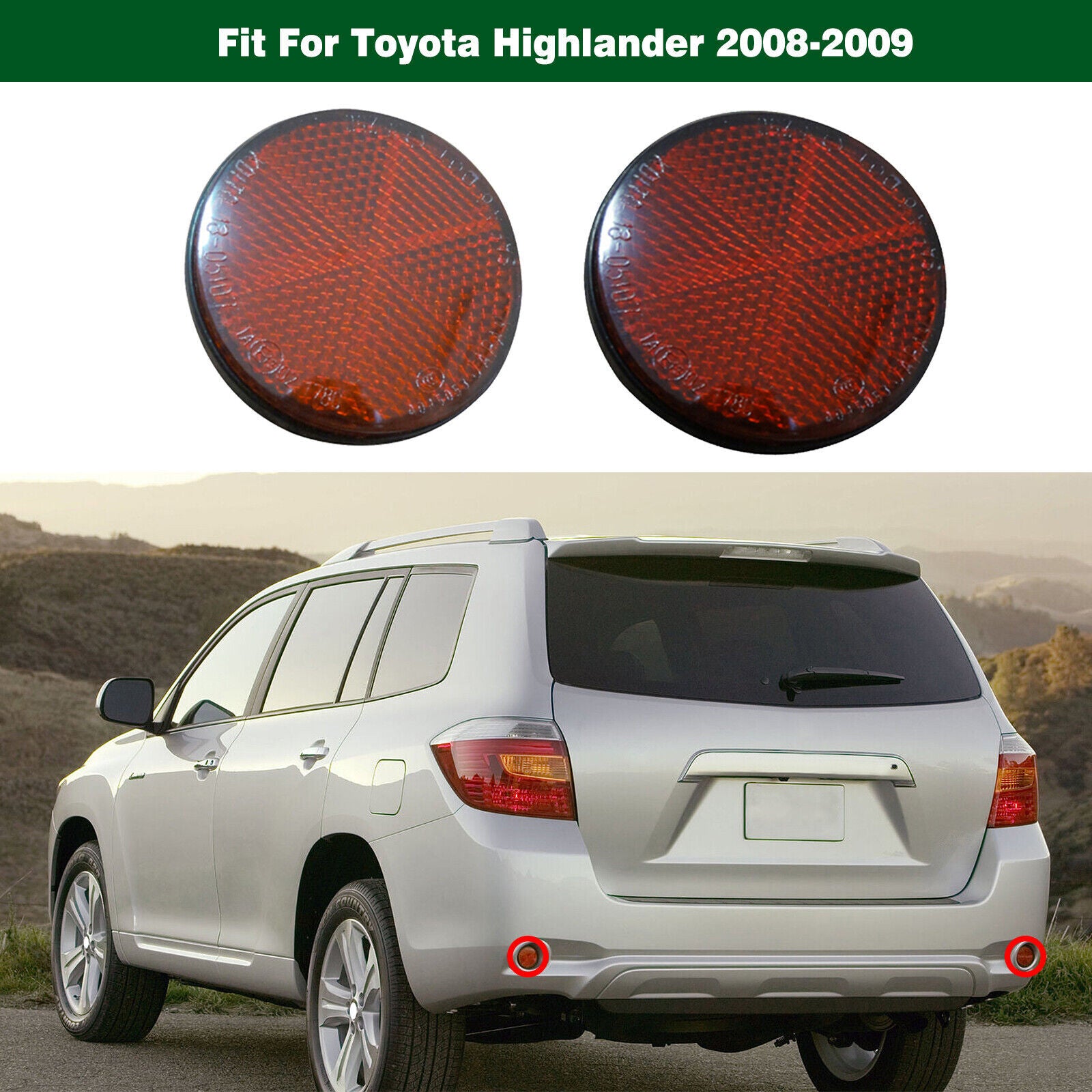 1Pair Red Rear Bumper Reflector Tail Lamp Lights for Toyota Highlander 2008-2009