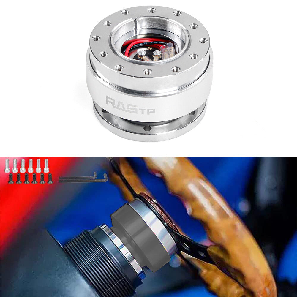 Silver Universal Car Steering Wheel Ball Quick Release Hub Adapter Snap Off Kit