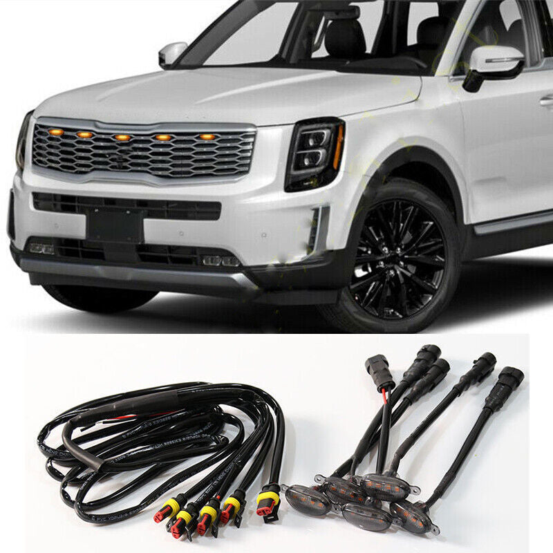 for Kia Telluride 2020-2024 smoke Style Front Grill LED Marker Light Kit
