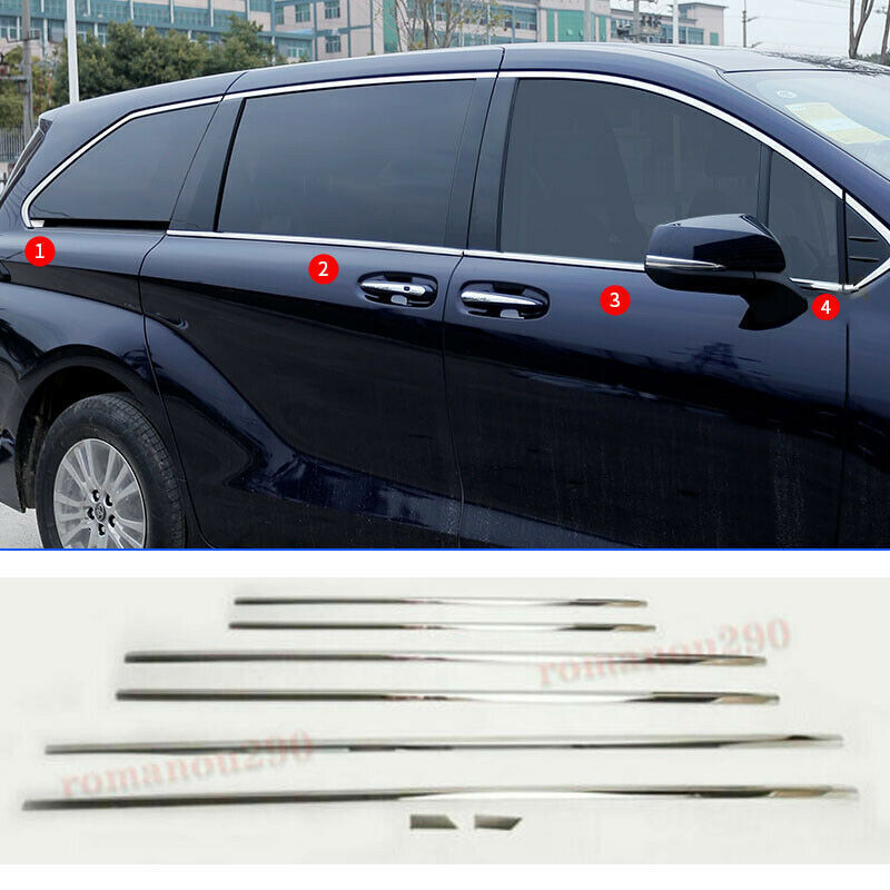 for Toyota for Sienna 2021-23 Chrome Steel Side Window Bottom Strip Molding Trim 8x