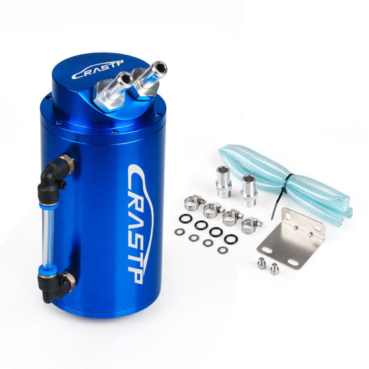 Aluminum Blue Round Car Engine Oil Catch Tank Can Reservoir Breather Kit