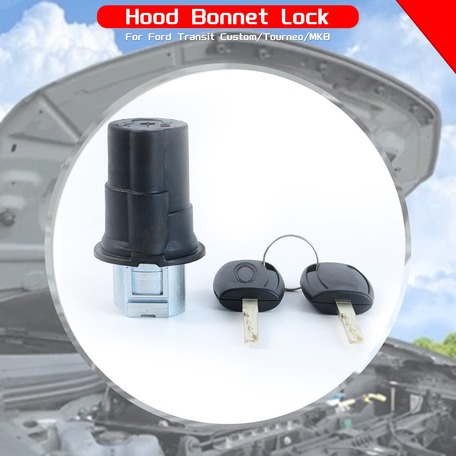 Car Engine Bonnet Lock Release For Tourneo Custom Transit MK8 With 2 Key 1926225