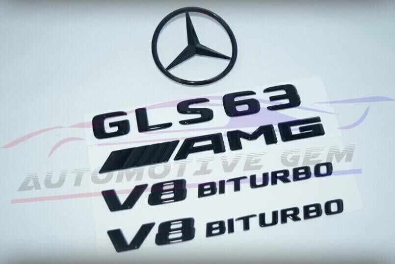 GLS63 AMG V8 BITURBO Rear Star Badge Black Badge Combo Set for Mercedes X166