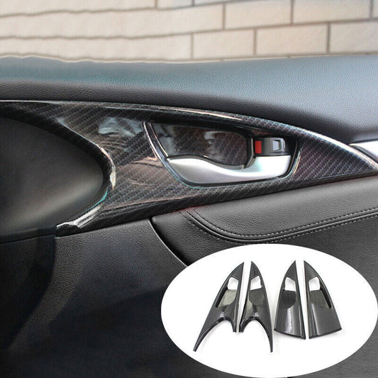 Inner Door Handle Bowl Frame Cover Trim ABS Carbon Fiber for Honda for Civic 2016-21