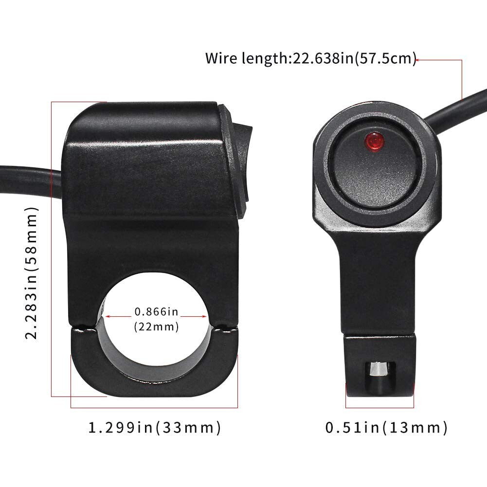 7/8 ATV Handlebar Light Switch, CNC Aluminum Alloy Fog Light Brake Light Switch