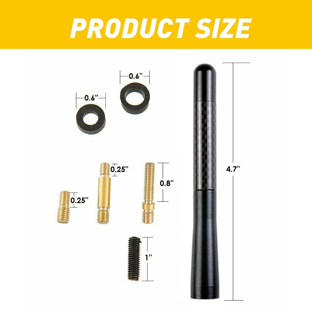 4.7inches+ Screw Car Antenna Carbon Fiber Radio FM Antena Black Kit Universal