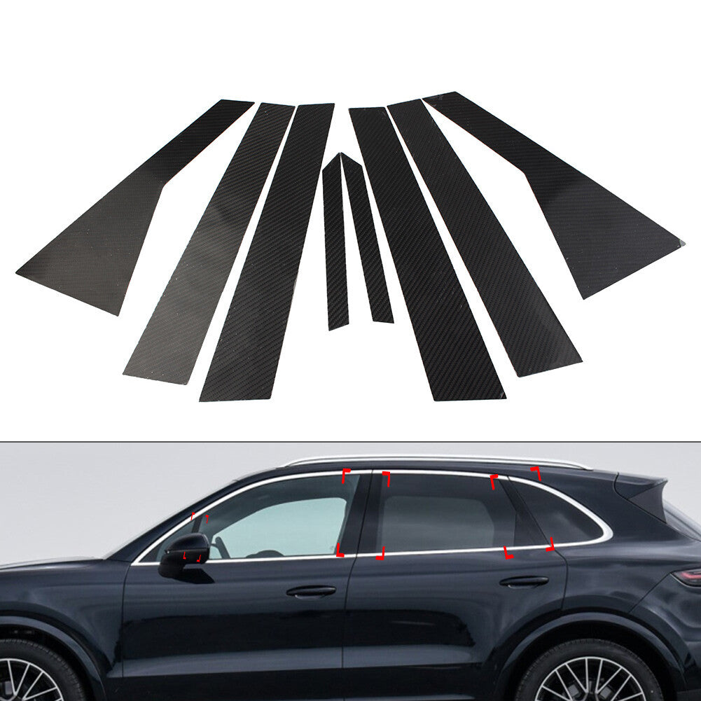 for Porsche for Cayenne 2018-2021 8x Carbon Fiber Set Pillar Posts Door Window Trim