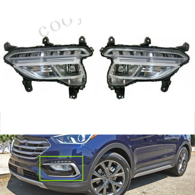 Front Fog Lamp Daytime Running Light for Hyundai Santa Fe Sport 2016-2018 Pair