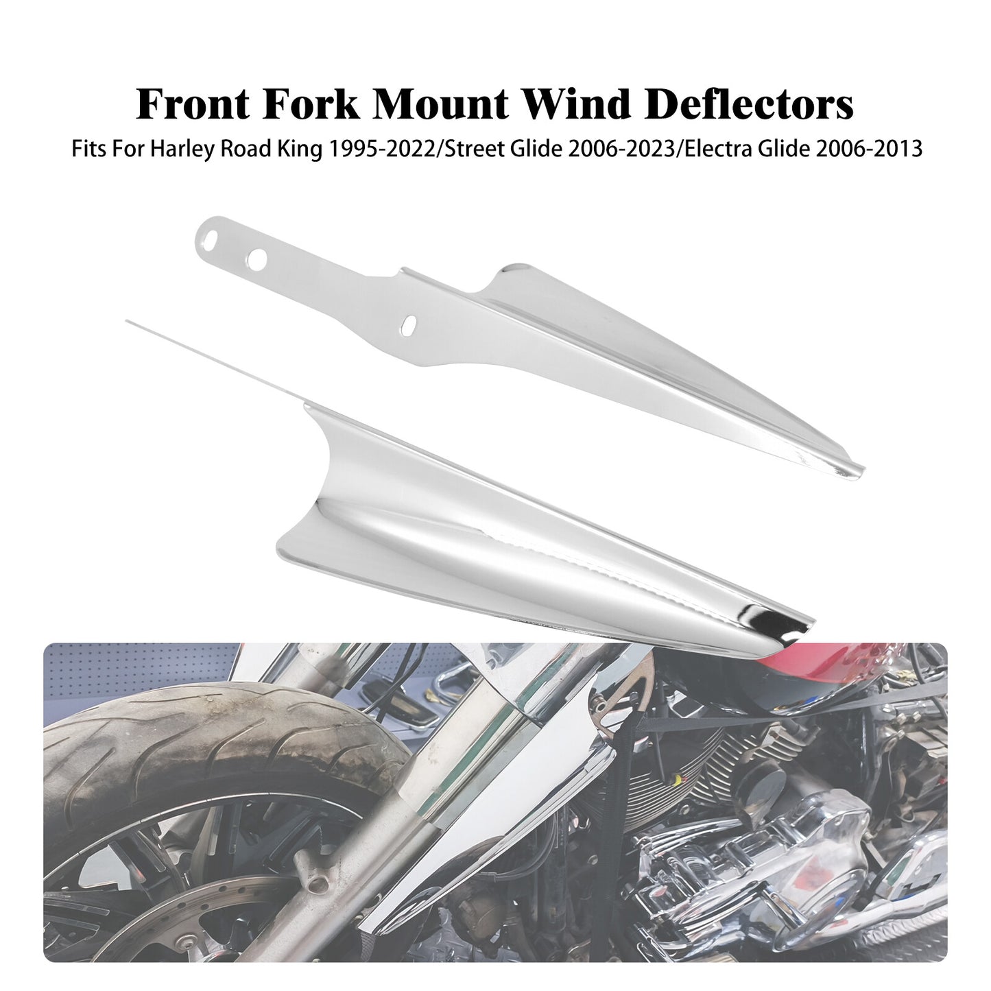 Chrome Front Fork Mount Wind Deflectors for Harley Road King Electra Glide 95-23
