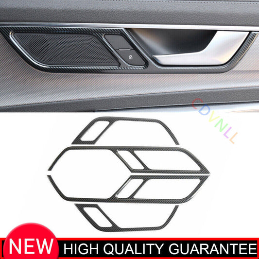 for Audi A6 A7 2019-2024 Steel Carbon Fiber Inner Door Handle Bowl Decor Trim 4P