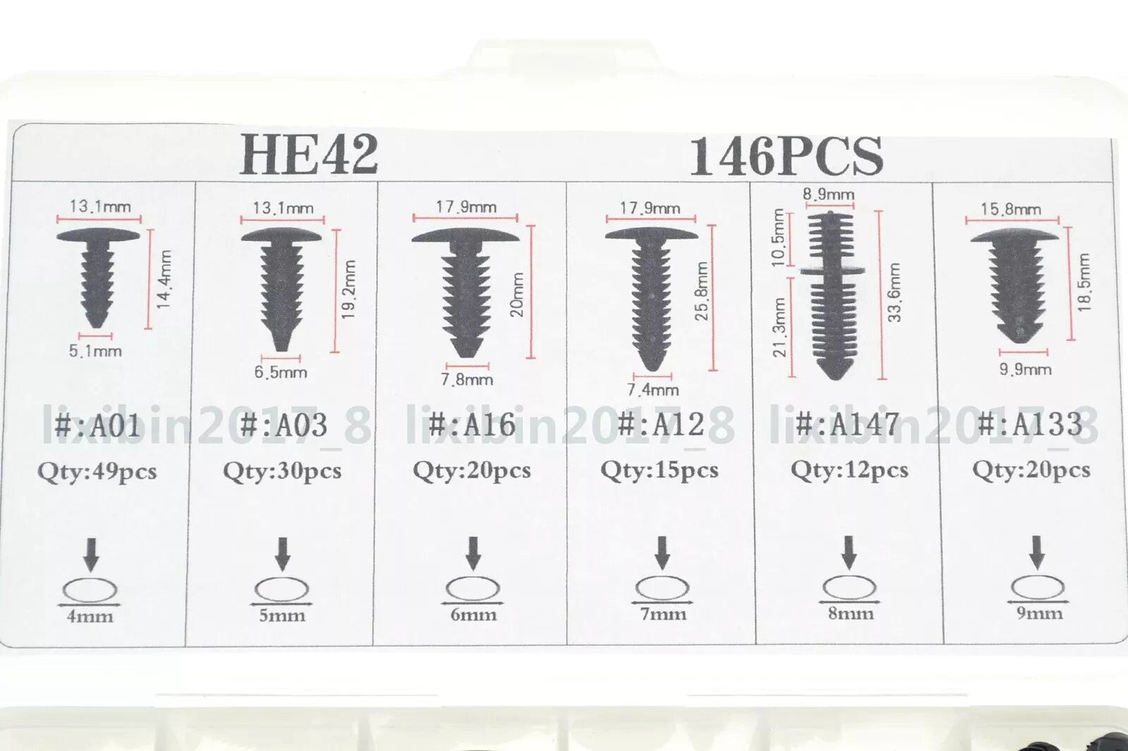146 Clip Fits 4-9mm Hole Plastic Rivets Trim Panel Retainer Fastener Assortment