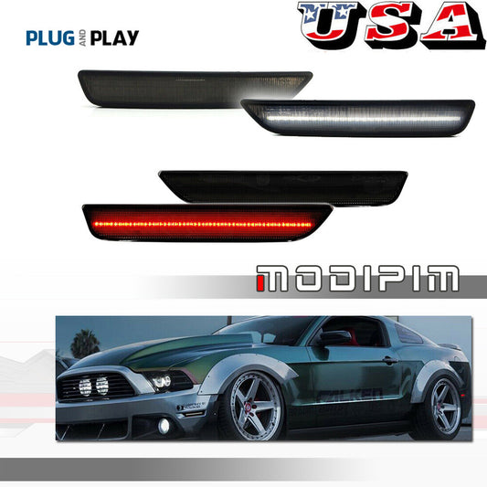 [Front+Rear] White and Red Smoked Fender Side Marker Lights for 2010-2014 for Ford Mustangs
