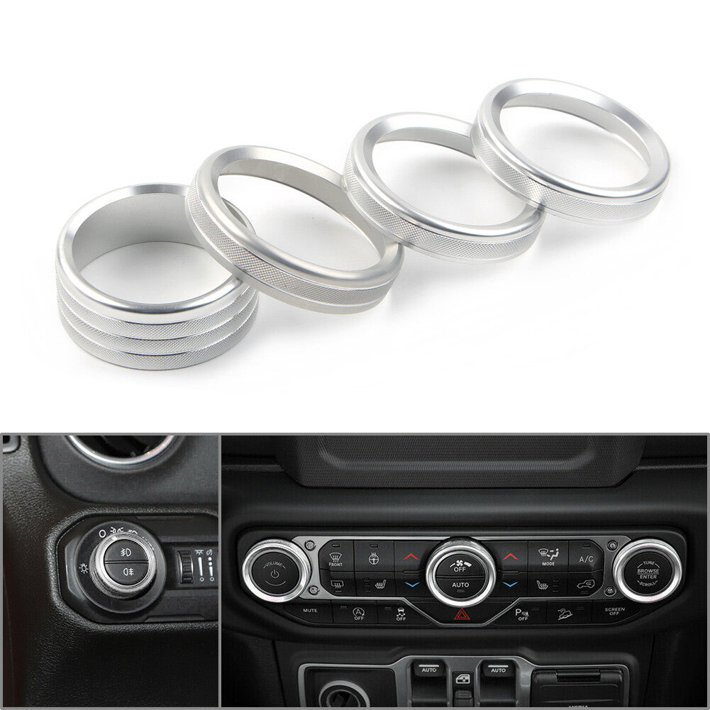 FITS for Jeep for Wrangler JL 2018-2019 4x Air Conditioner Switch Knob Ring Cover Trim