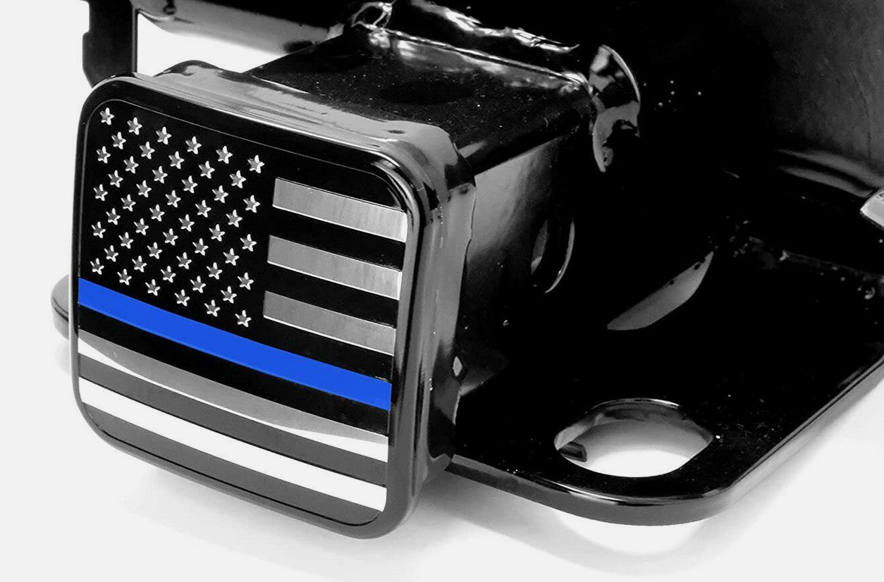 Car mount plug cap tow receiver 2-inch American flag black chrome blue for Chevrolet