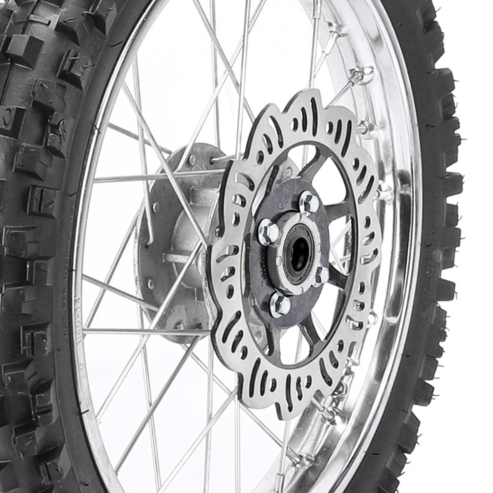 80/100-12 and 60/100-14 front and rear tire rims are suitable for SSR 125cc and 110cc Pit bicycles.