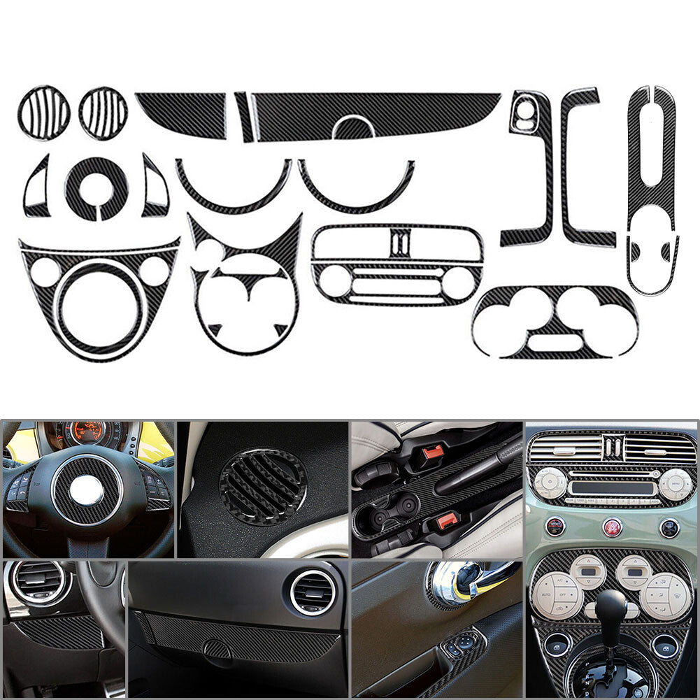 29Pcs Carbon Fiber Interior Full Kit Cover Trim for Fiat 500 2012-2015