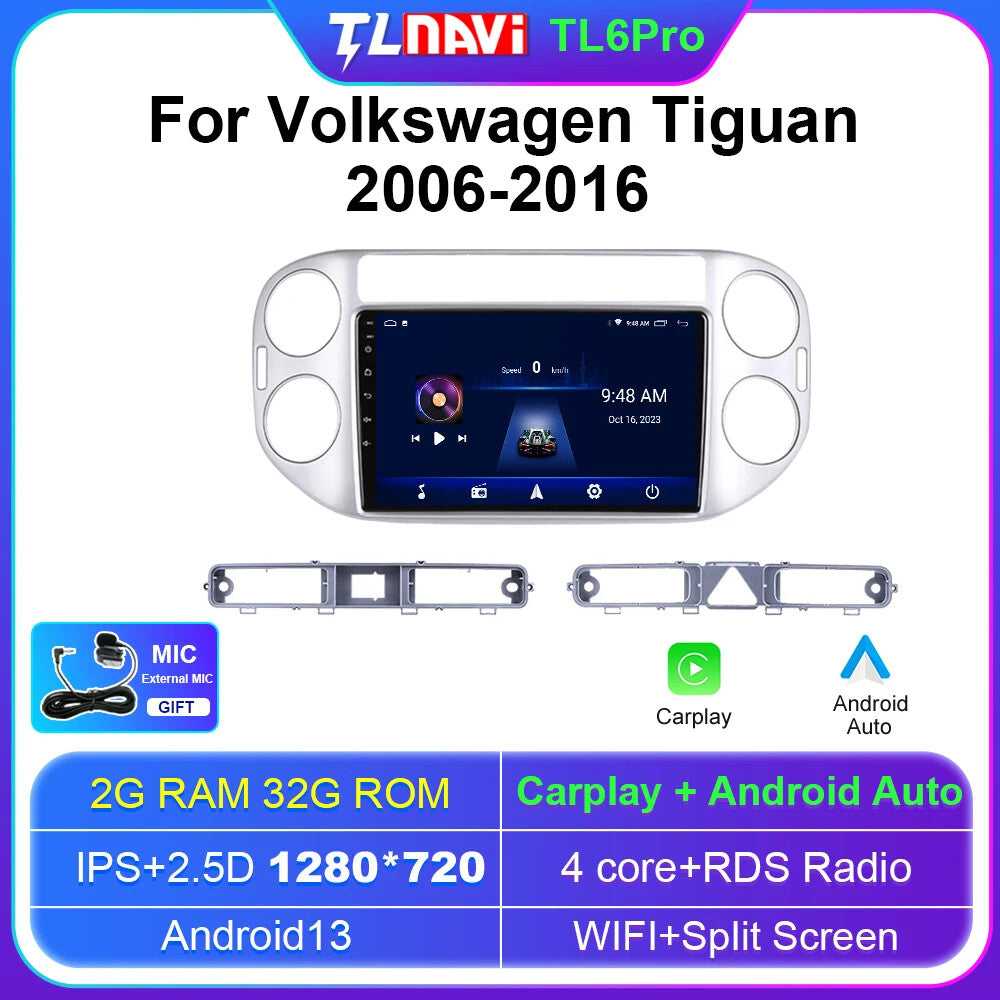 for Volkswagen for VW for Tiguan GPS Navi 2+32GB 2006-2016 Car Radio Android Auto Screen