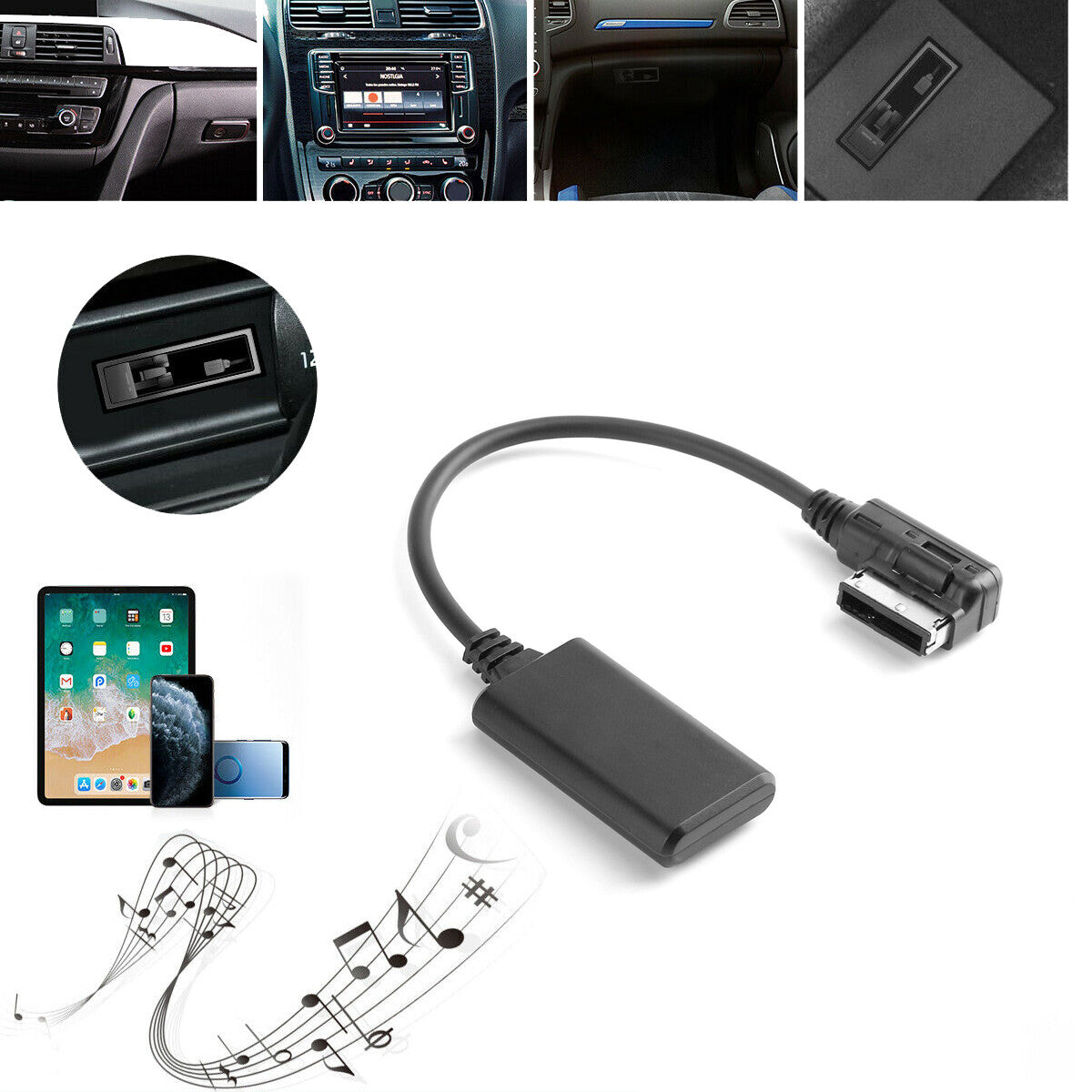 Audio cable adapter for Audi Q5, Q5, A7, S5, and for Volkswagen (AMI, MDI, MMI interfaces)