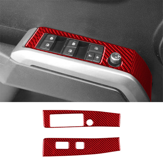 2X Red Carbon Fiber Front Window Control Cover Trim for Toyota Tacoma 2016-2021