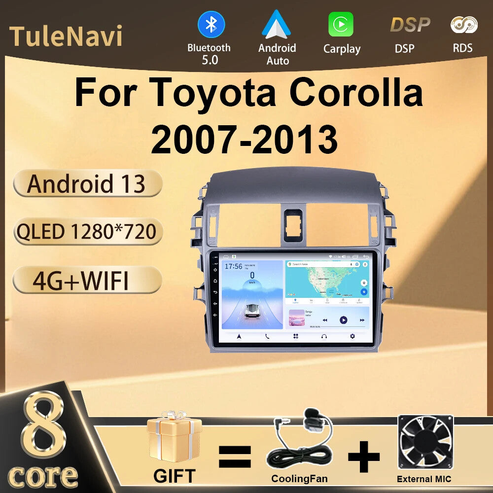 for Toyota for Corolla 2007-2013 Android CarPlay Car Radio Auto GPS Player Screen