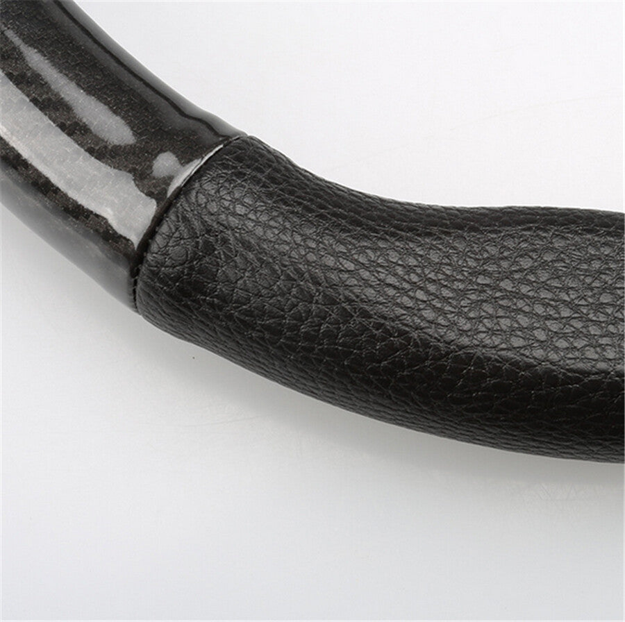 Universal 38CM Deluxe Black Car Steering Wheel Cover Trim Carbon Fiber+Leather