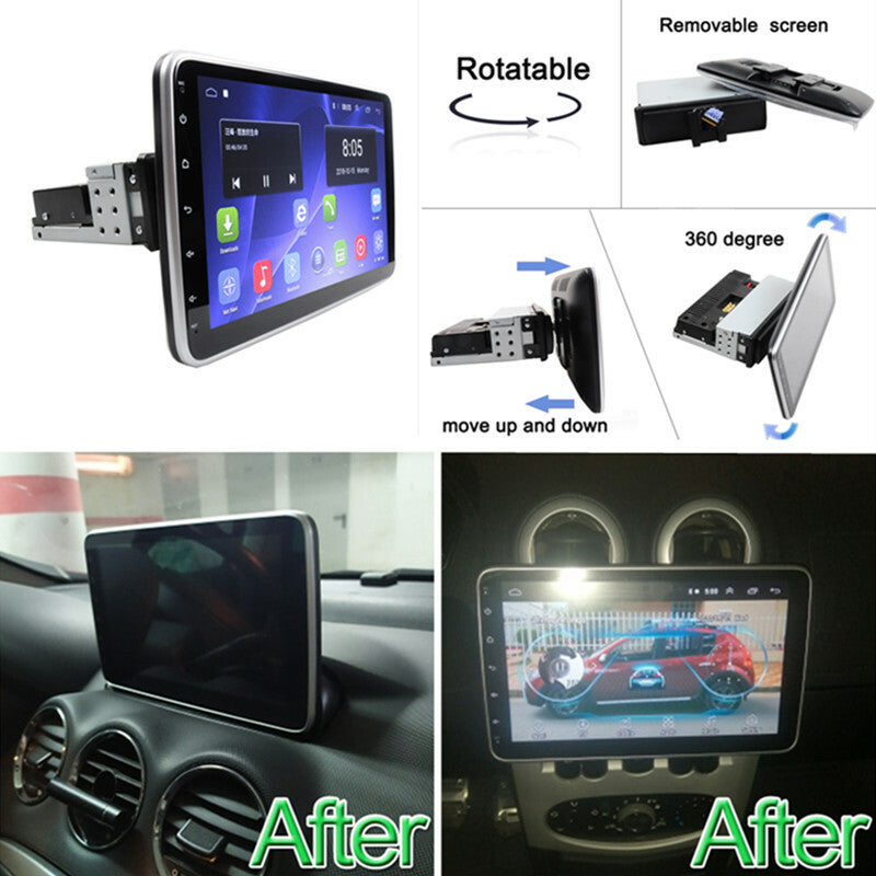 10.1 1Din Rotation Android Car Stereo Receiver Radio player GPS Navigation BT