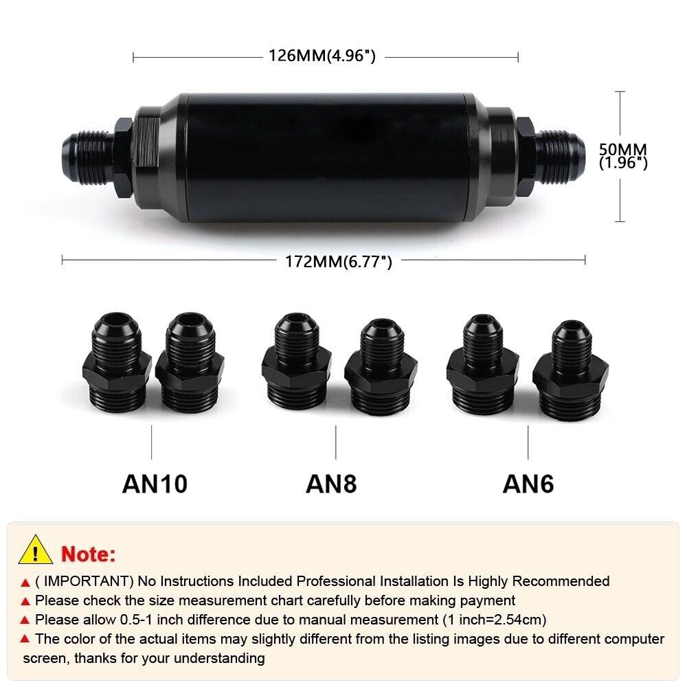 Universal High Flow 100 Micron Inline Fuel Filter Cleanable 6AN 8AN 10AN 50mm