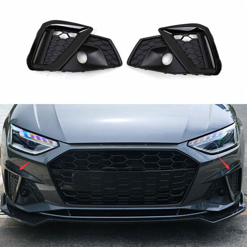 Black front bumper fog light cover trim for Audi for A4 B9 Sport 2020 - 2022 ABS