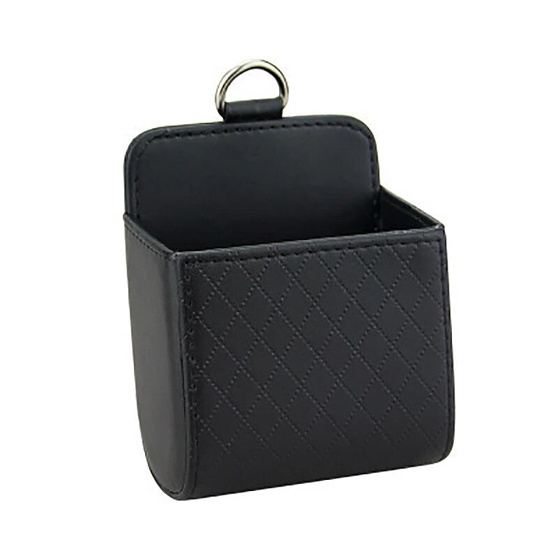 1Pc Black Car Phone Holder Storage Bag PU Air Vent Outlet Hanging Organizer Box