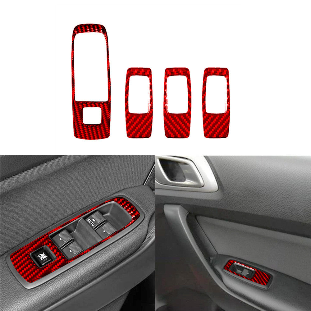 4X Red Carbon Fiber Door Control Switch Frame Cover Trim for Ford Ranger 2019-22