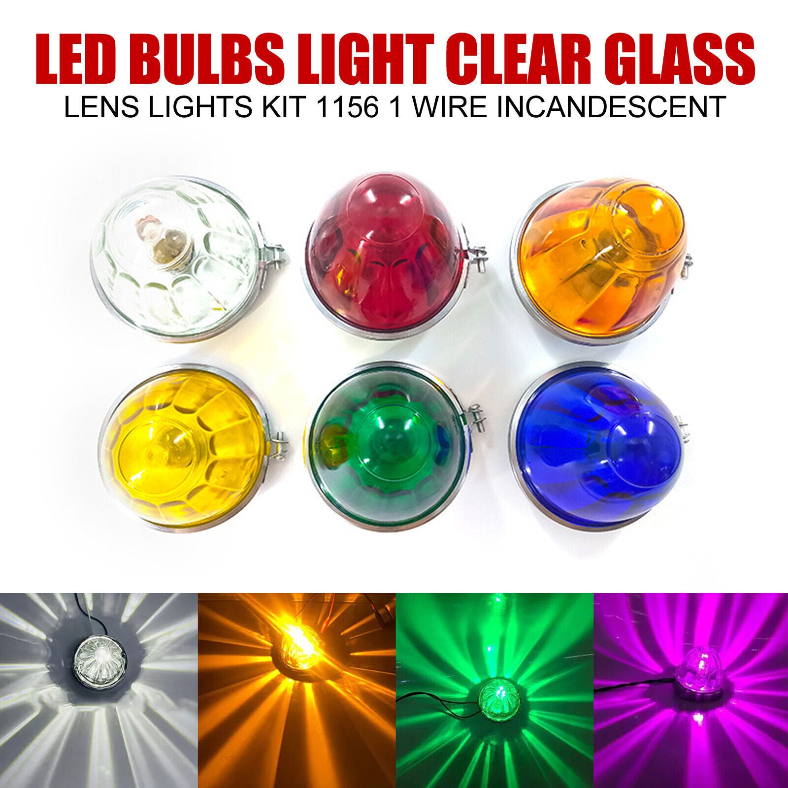 Watermelon LED Bulbs Light Clear Glass Lens Lights Kit 1156 1 Wire Incandescent