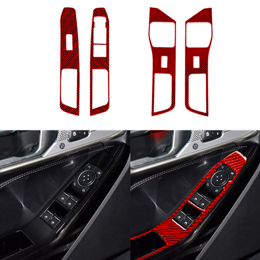 4X Red Carbon Fiber Door Lift Switch Panel Cover Trim for Ford Explorer 2020-23