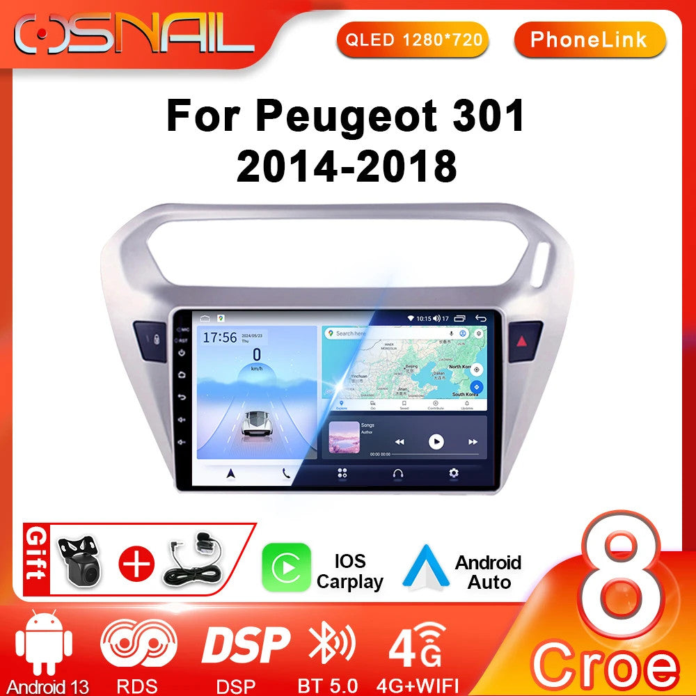 for Peugeot 301 for Citroen Elysee Android CarPlay Car Radio GPS Player Screen