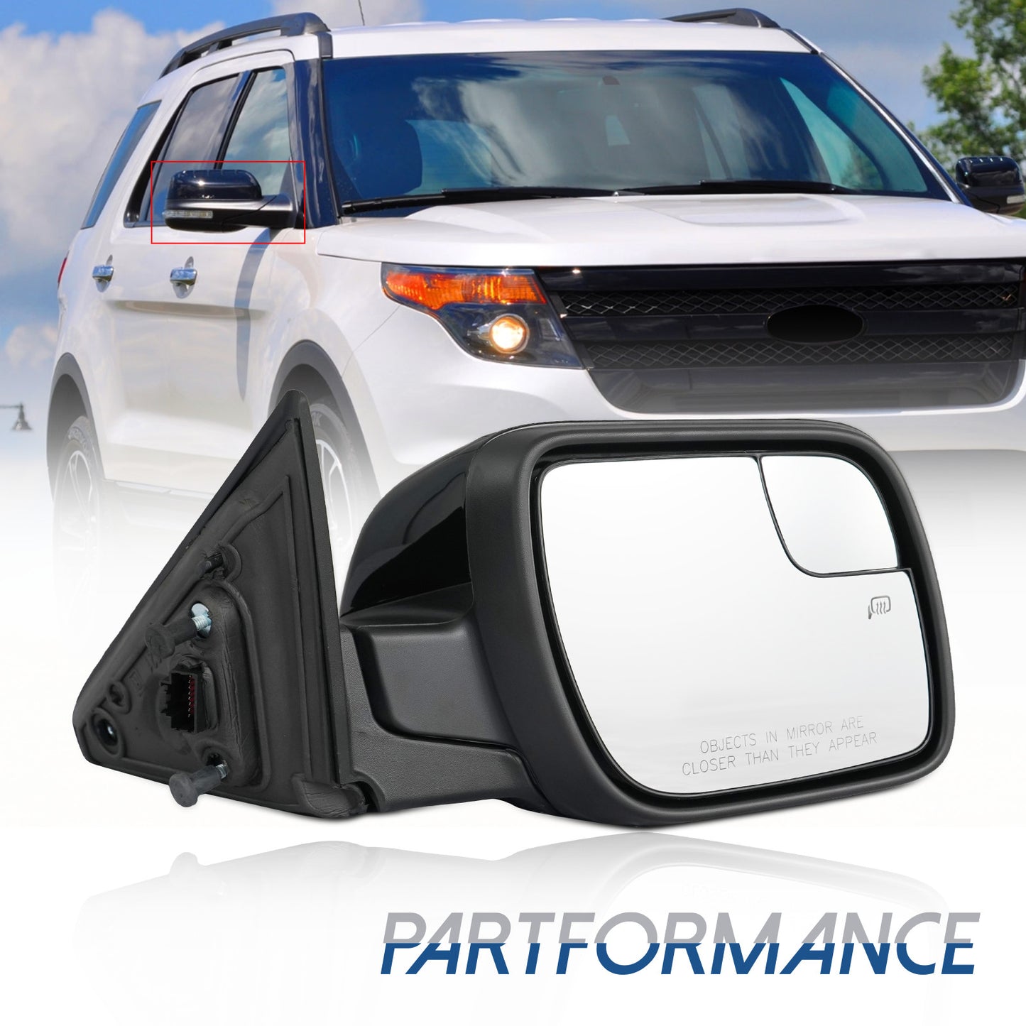 Right-side mirror compatible with 2011-2015 for Ford Explorer with memory power folding BSM 13-line.