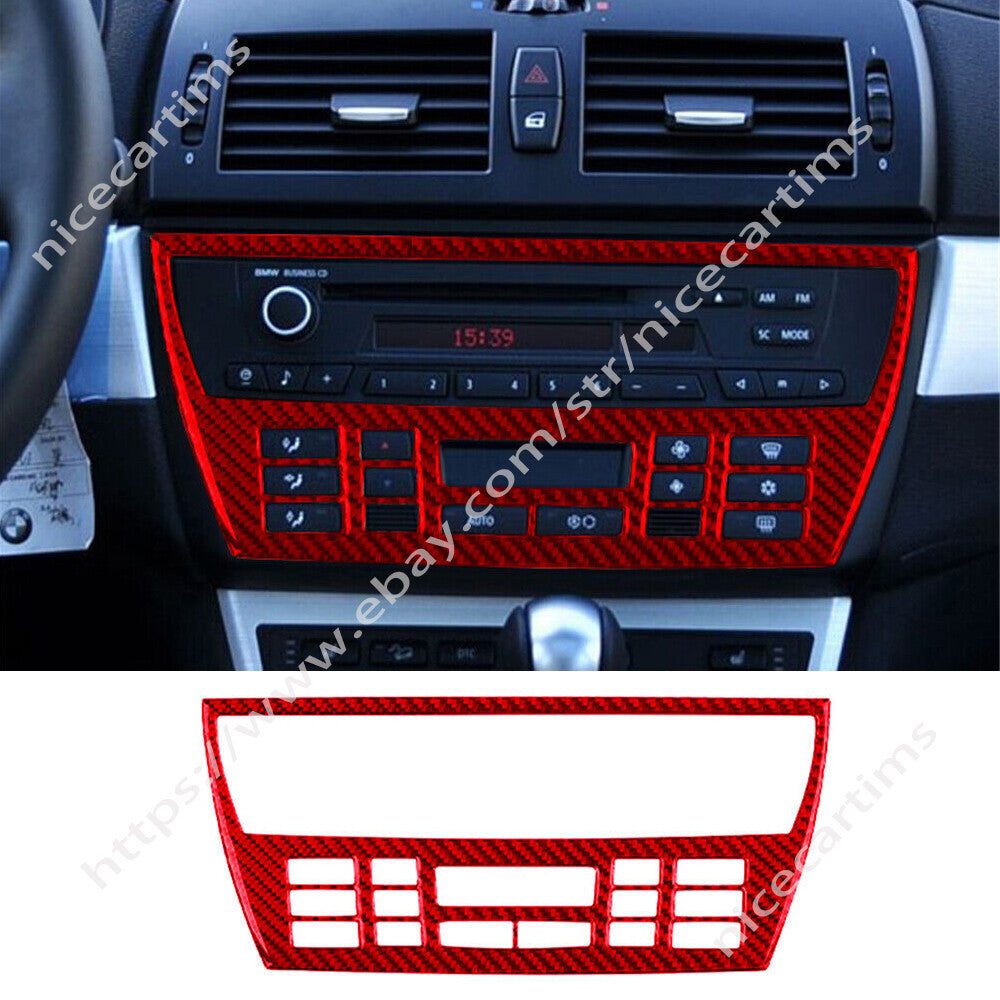 Red Carbon Fiber Central Control CD Panel Decorative Trim for BMW X3 E83 2004-10