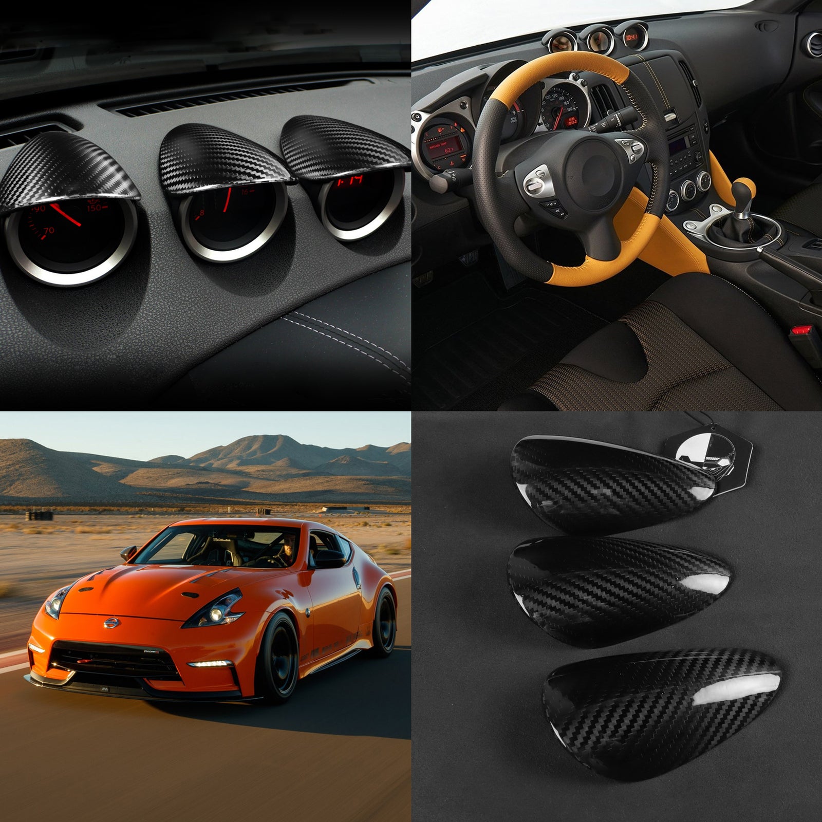 3x Real Carbon Fiber Interior Gauge Pad Cover Trim For 2009-2021 for Nissan 370Z Z34