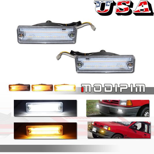 Transparent sequential LED DRL signal lights for Mazda 323 and 626 pickup trucks.