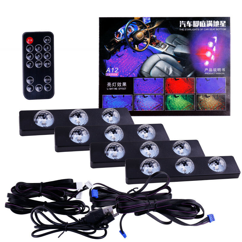 7Colors Car Ambient Foot Star Starry Light Neon Atmosphere Music Control USB LED