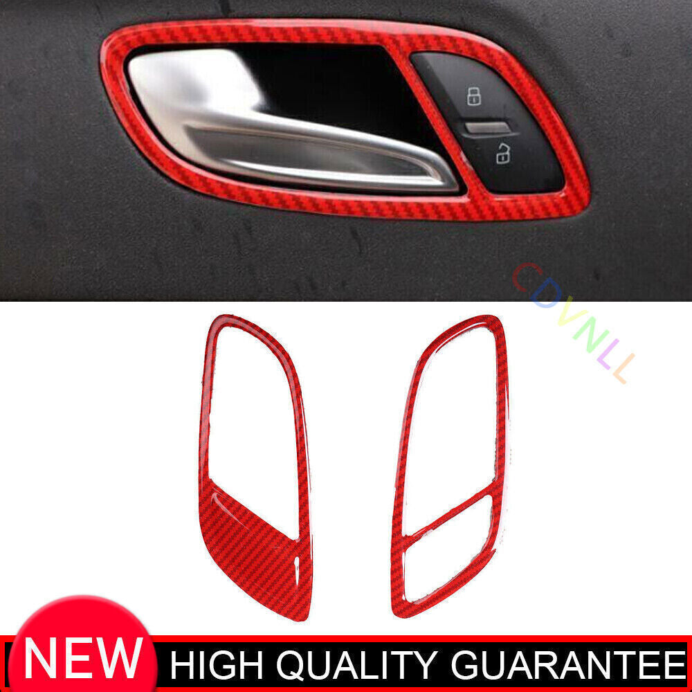for Audi TT 2008-14 Red Carbon Fiber Inner Door Handle Frame Decor Trim Cover 2P