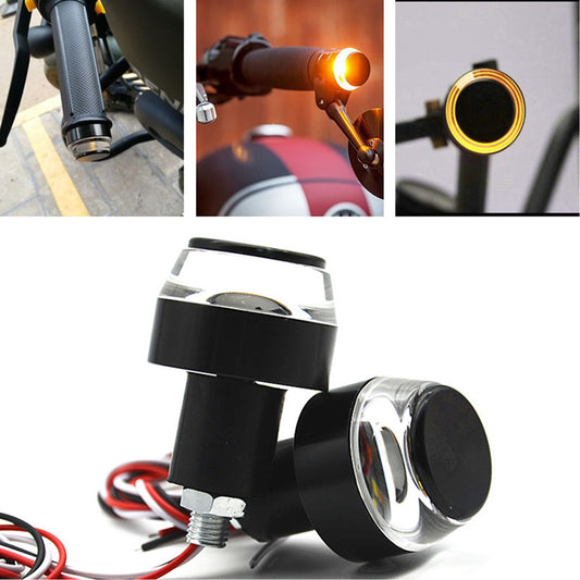 2Pcs Motorcycle Handlebar Turn Signal Grip Bar End LED Strobe Side Marker Light