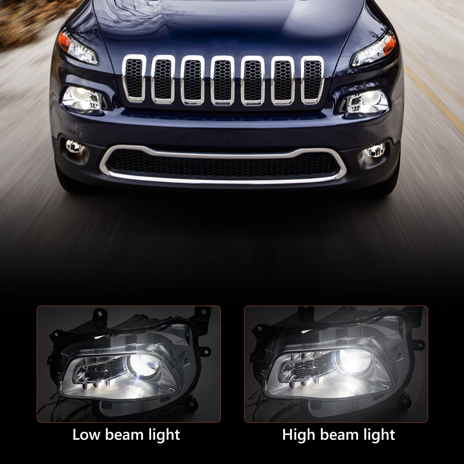2P for 2014-2018 for Jeep Cherokee HID/Xenon Chrome Headlights (Left and Right Headlights)