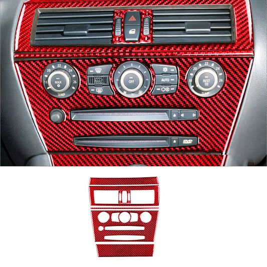 6Pcs for BMW 6Series E63 E64 2004-07 Red Carbon Fiber Central Console Cover Trim