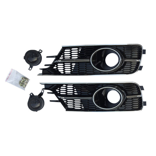 Set Front Lower Bumper Fog Light Cover Grill Decor Lens for AUDI A6 C7 16-17