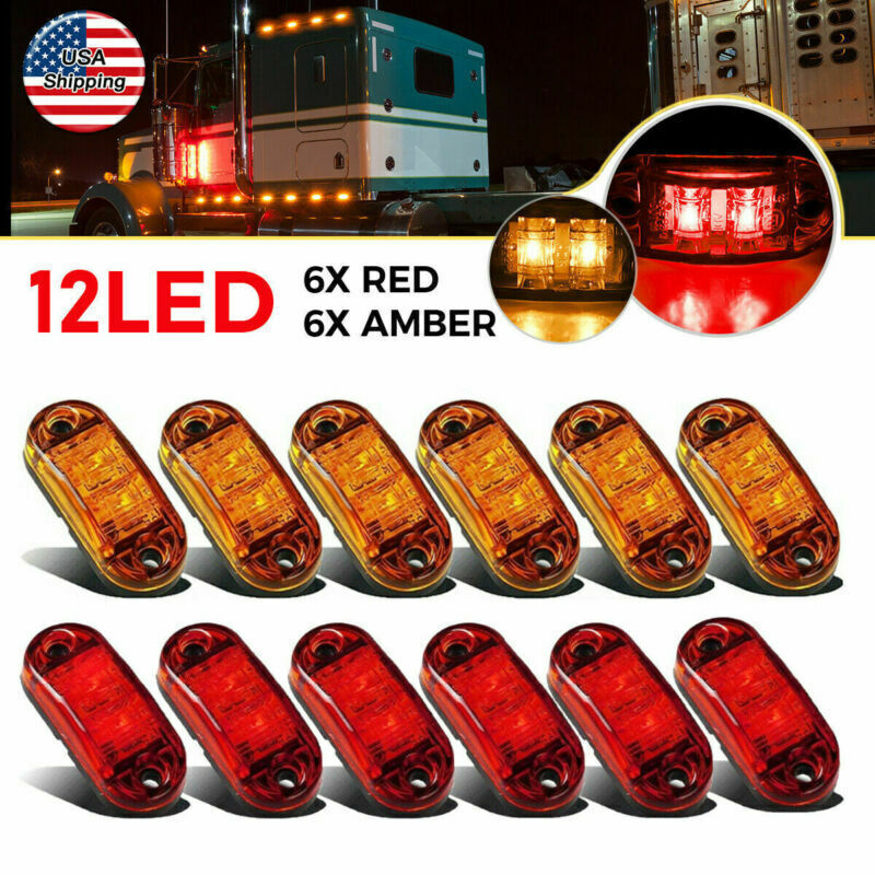 12PCS Marker Lights 2.5 LED Truck Trailer Oval Clearance Side Light Amber Red