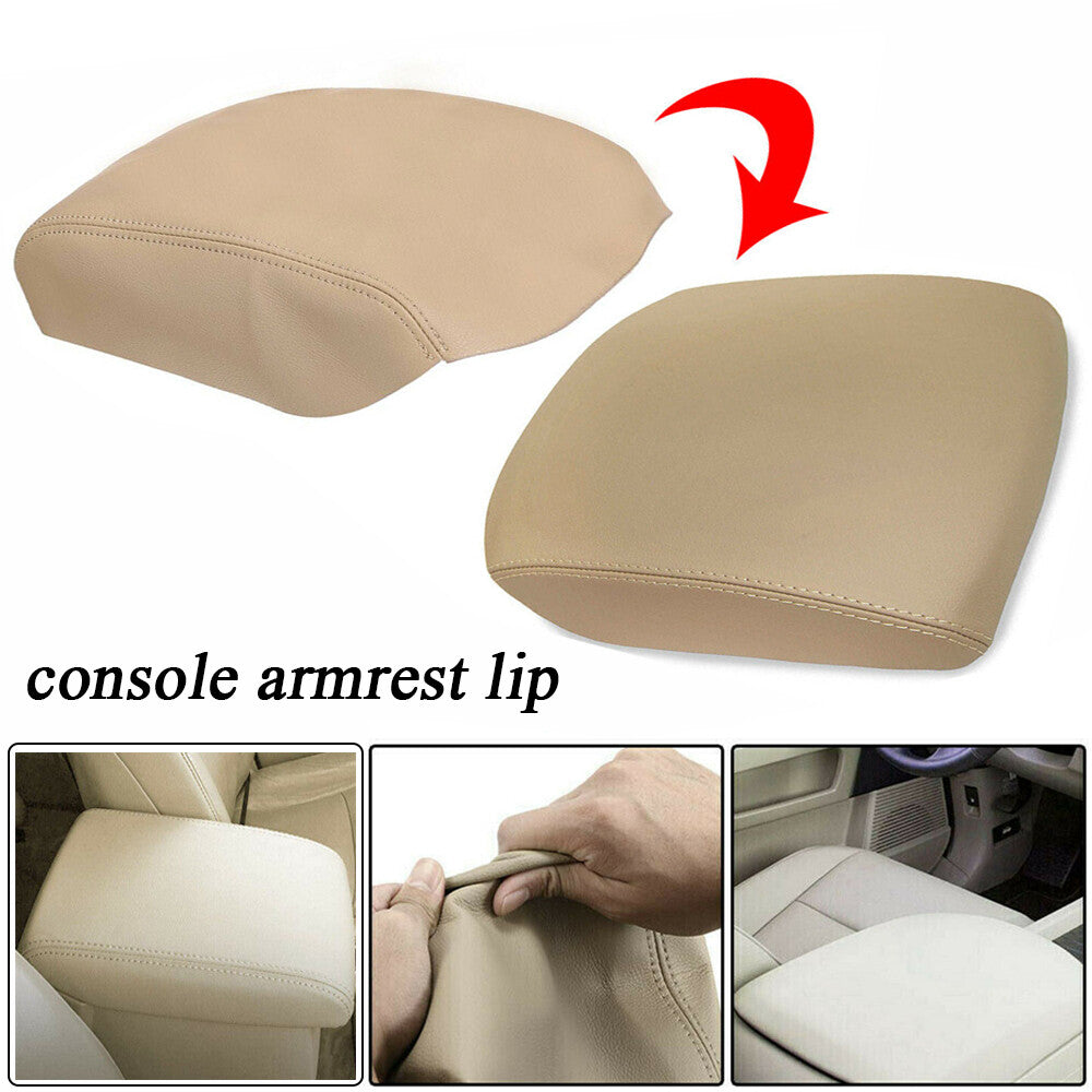Suitable for Honda Pilot 2009-2015, PU leather armrest center console cover with beige trim.