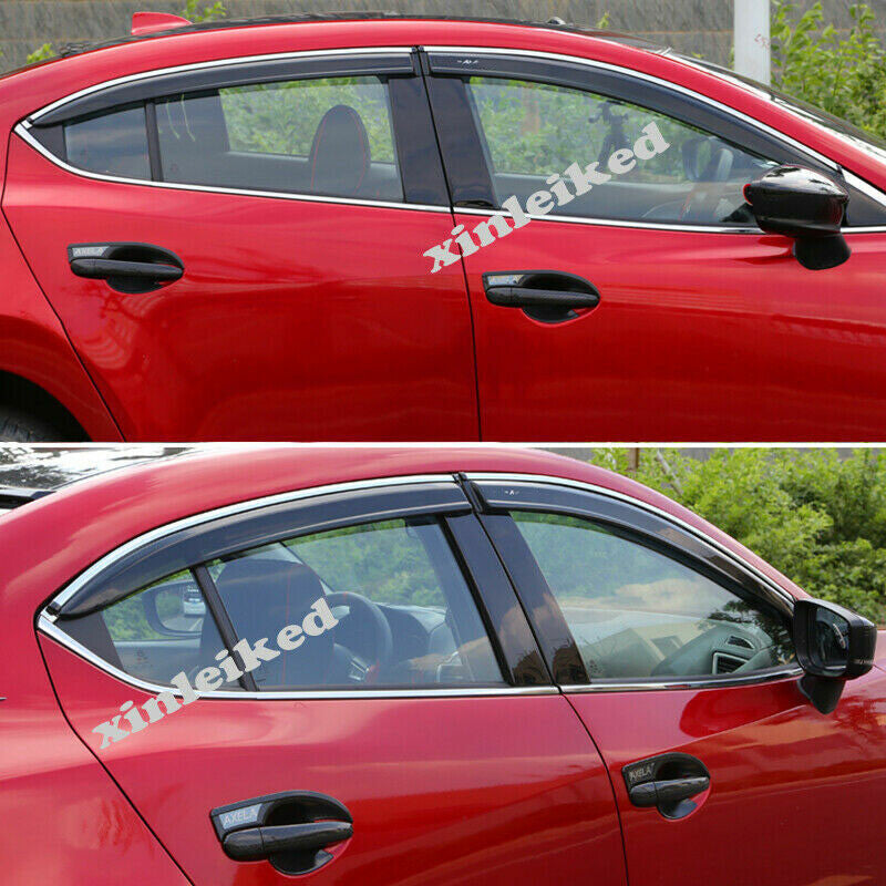 4x for Mazda 3 Axela Sedan 2014-2018 Visor Side Window Visor Rain Guard W/Chrome