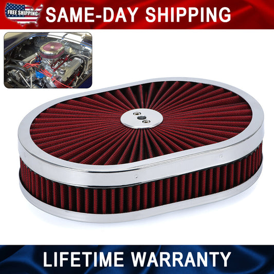 RED 12 Oval Flow Thru Hot Rod Air Cleaner Washable SBC BBC for Chevy for Ford