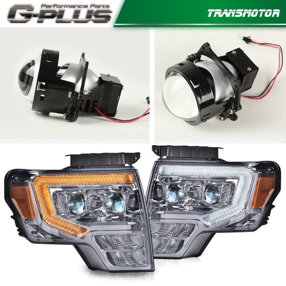 Suitable for 2009-2014 for Ford F-150 Chrome/Smoke Dual LED Projector DRL Headlights
