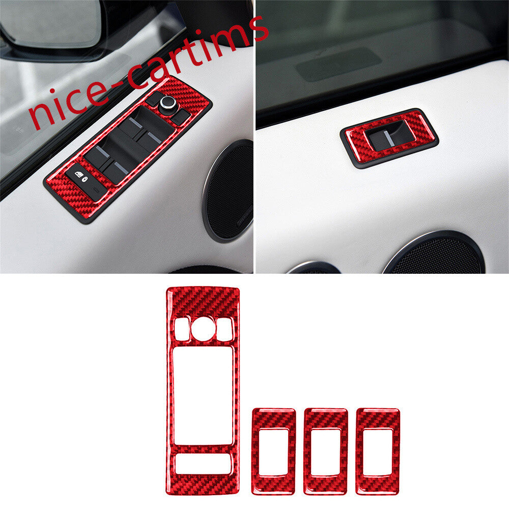 Red Carbon Fiber Window Lift Switch Button Trim For LR for Range Rover Sport 2014-17